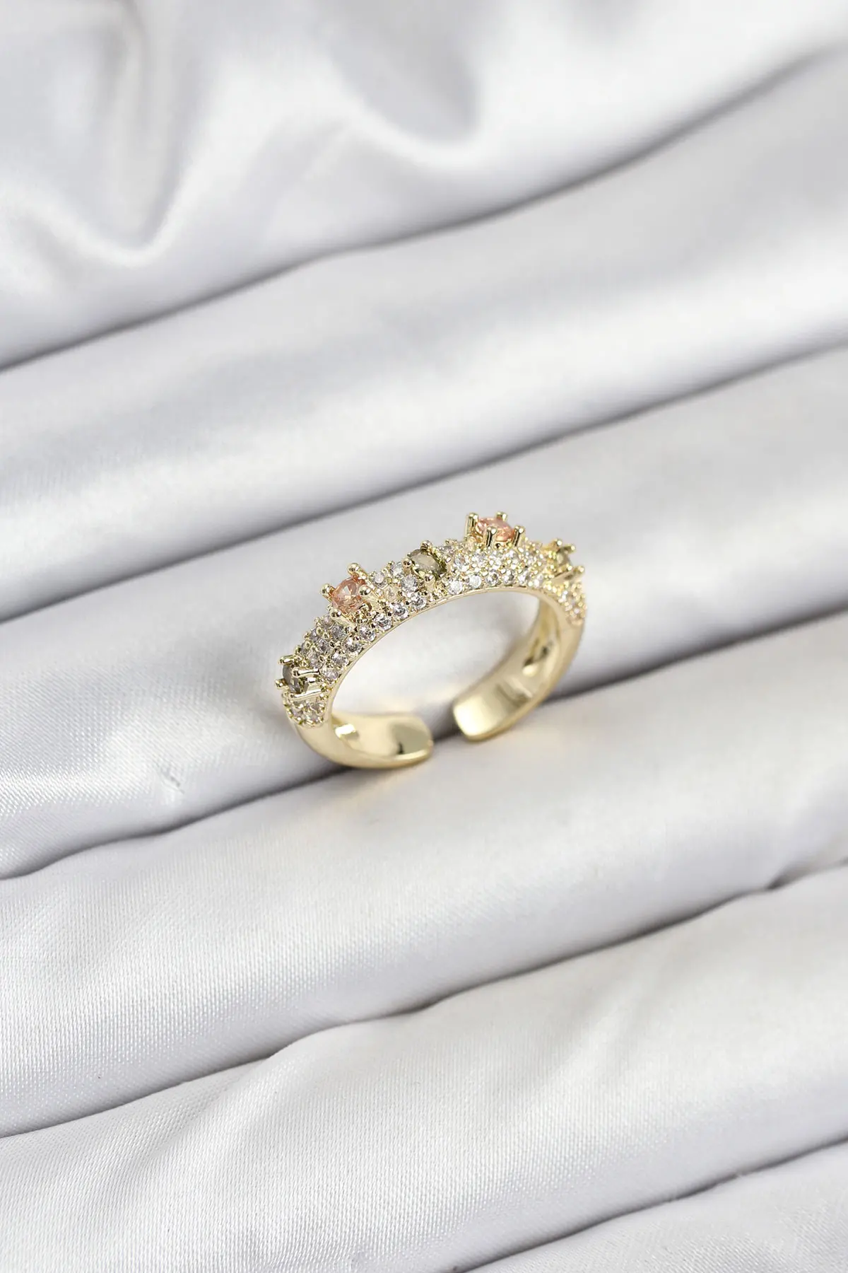 Pirinç Gold Renk Zirkon Taşlı Vintage Kadın Yüzük TJ-BYK3832