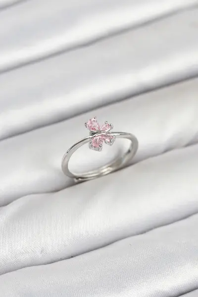Pirinç Gümüş Renk Pembe Kadın Yüzük TJ-BYK3871