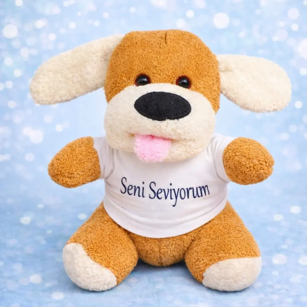 Seni Seviyorum Tişörtlü Sevimli Peluş Oyuncak Köpek