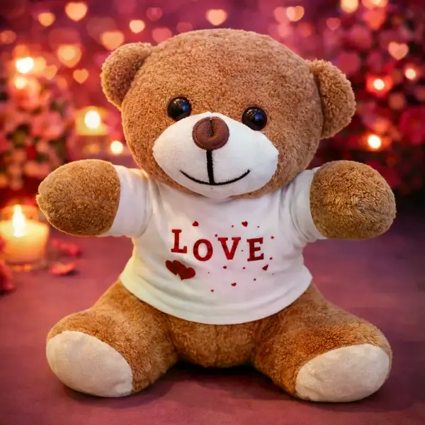 Love Baskılı Tişörtlü Kahverengi Ayıcık