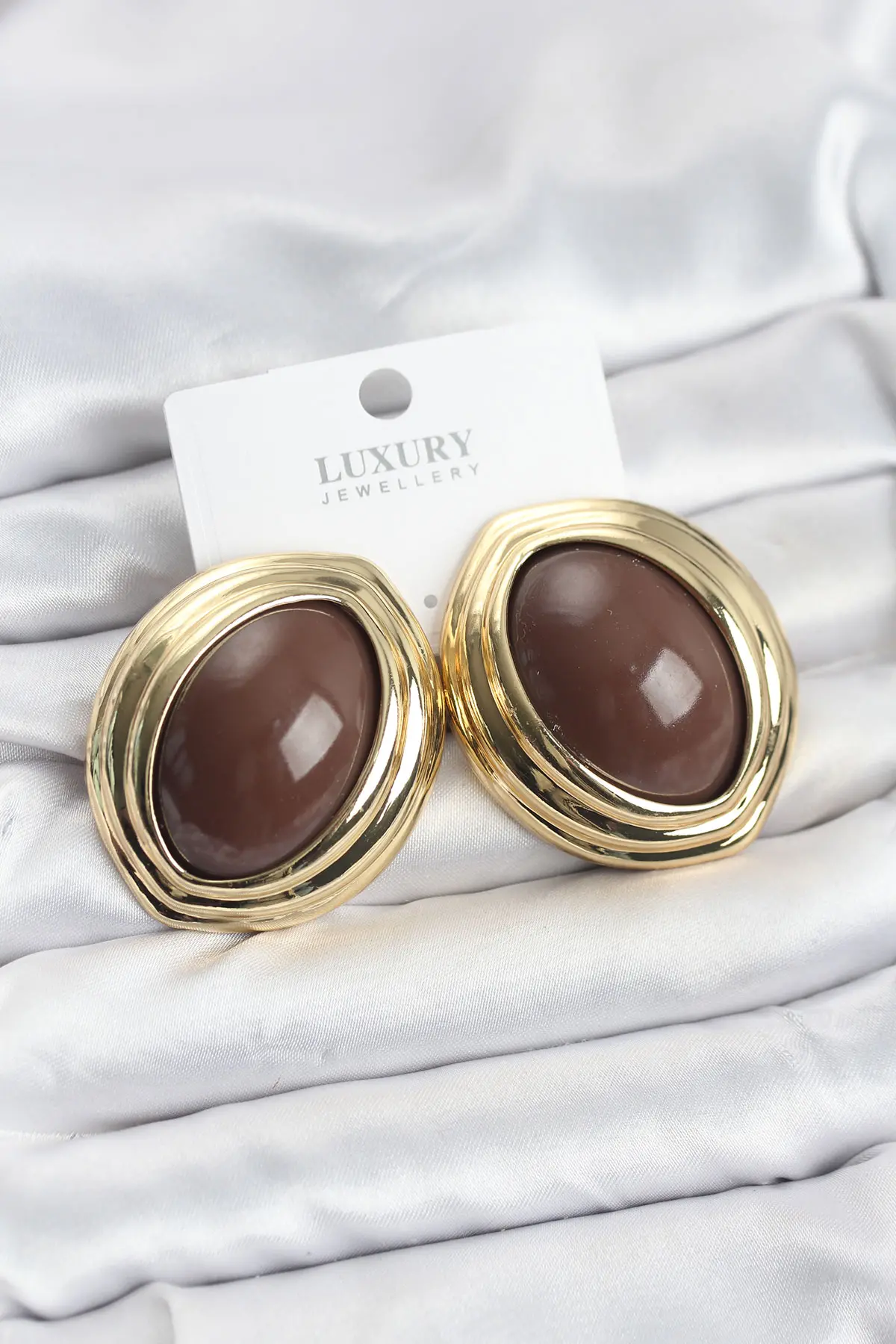 Pirinç Kahverengi Badem Model Vintage Gold Kadın Küpe - TJ-BKP11590