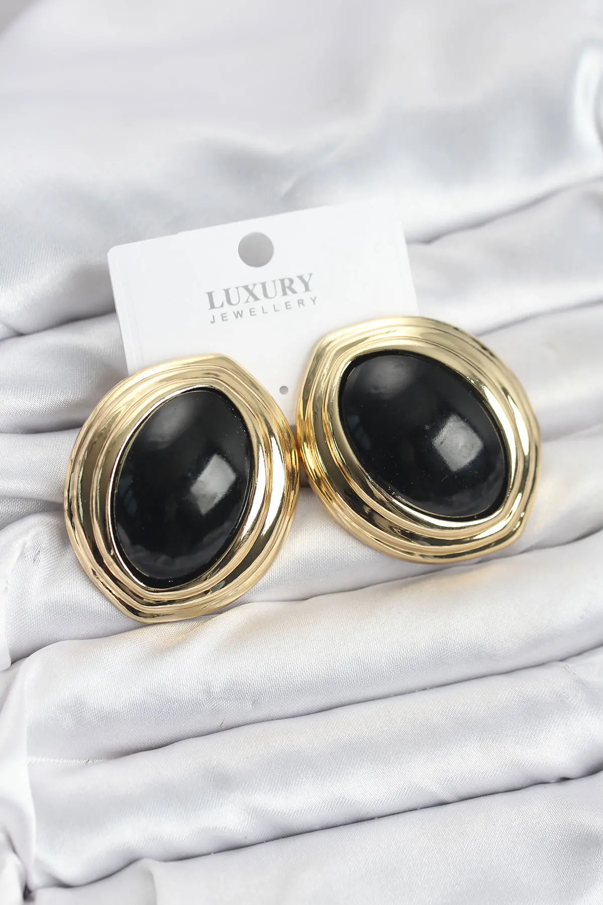 Pirinç Siyah Badem Model Vintage Gold Kadın Küpe TJ-BKP11593