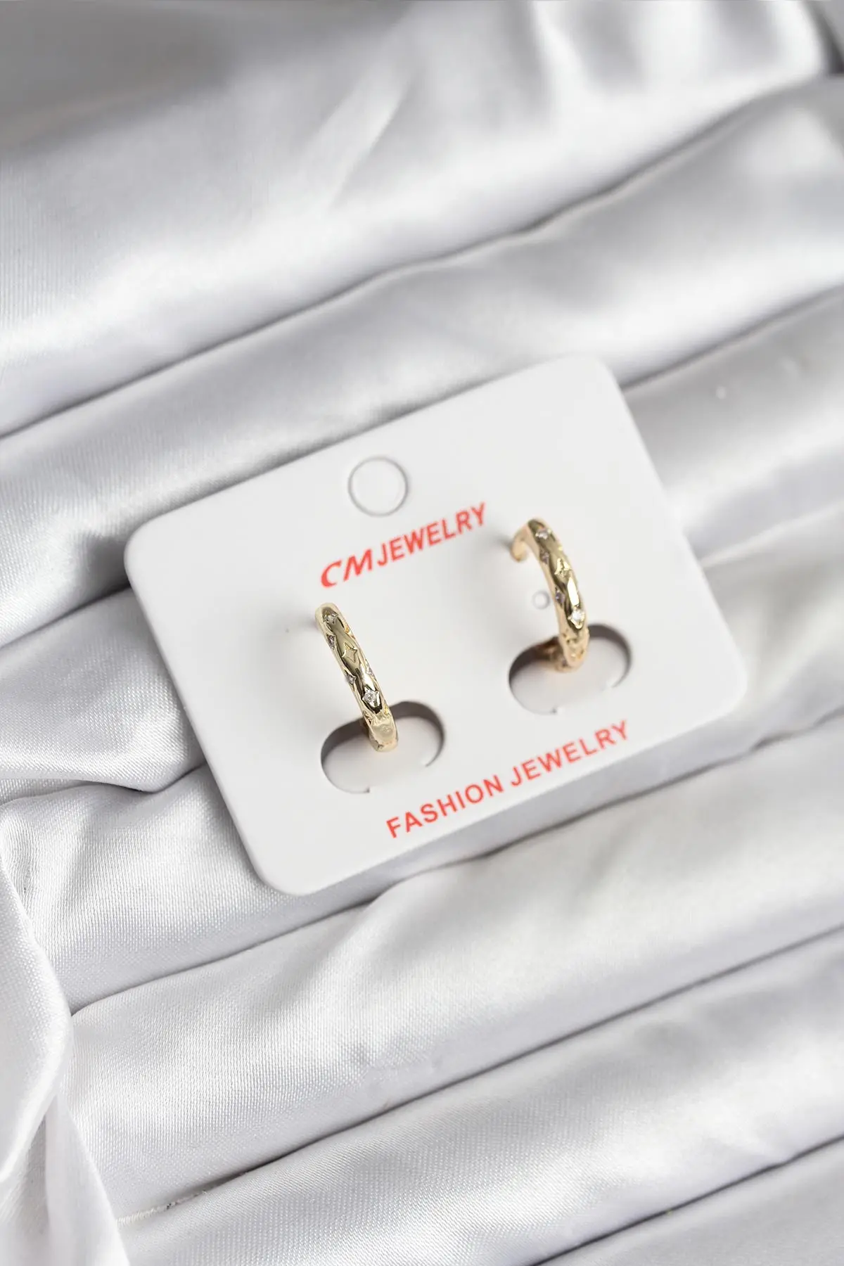 14K Gold Renk Kaplama Zirkon Taşlı Halka Model CM Kadın Küpe TJ-BKP11418