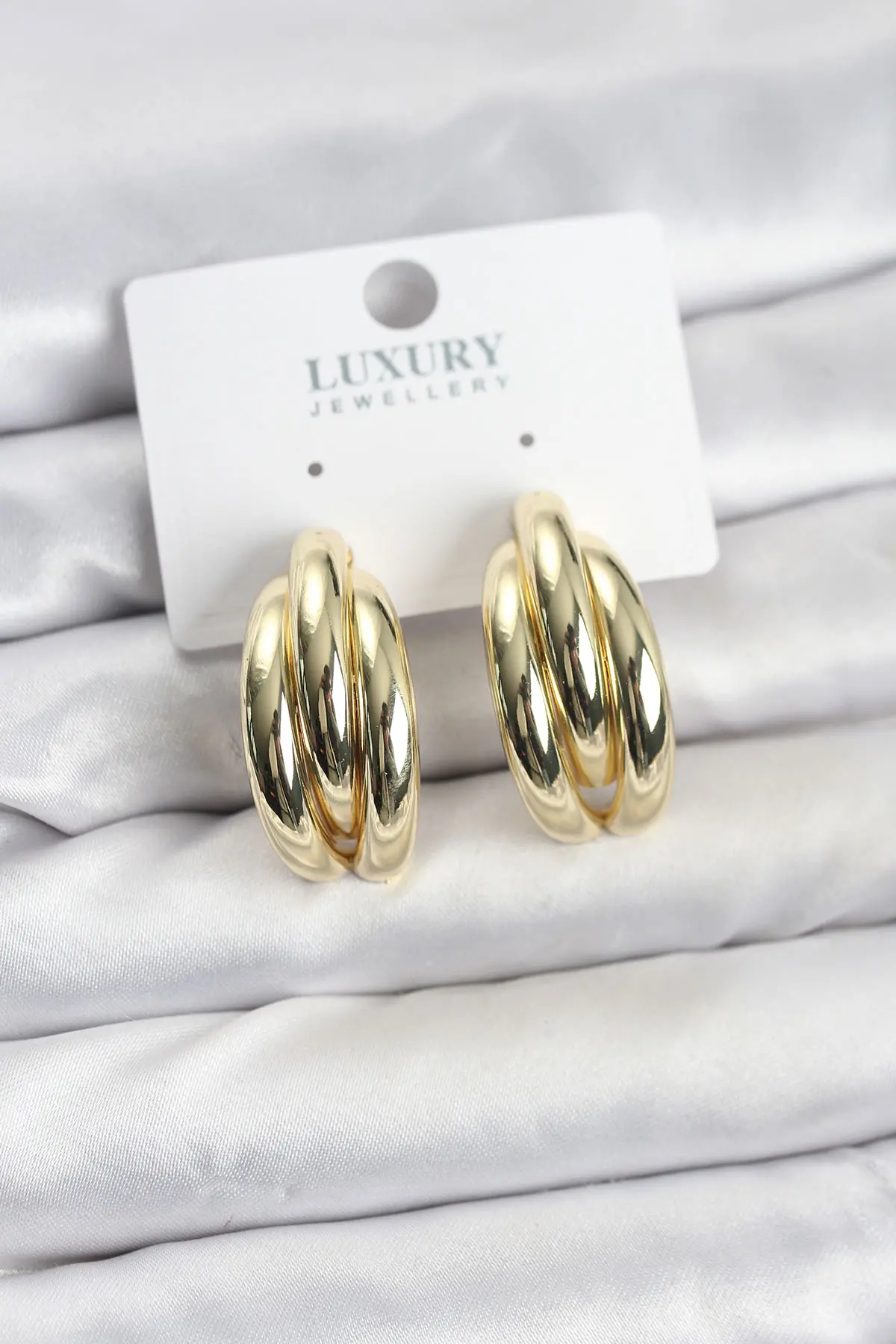 Gold Renk Pirinç Yarım Halka Model Kadın Küpe TJ-BKP11602
