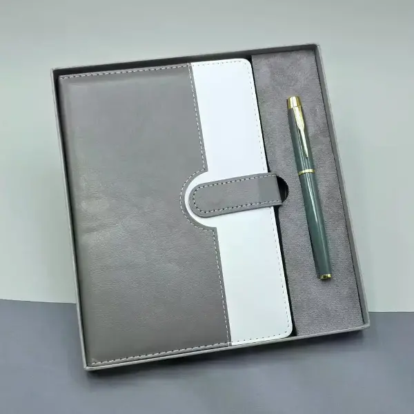 Gri Kutulu Deri Defter Roller Kalem Set