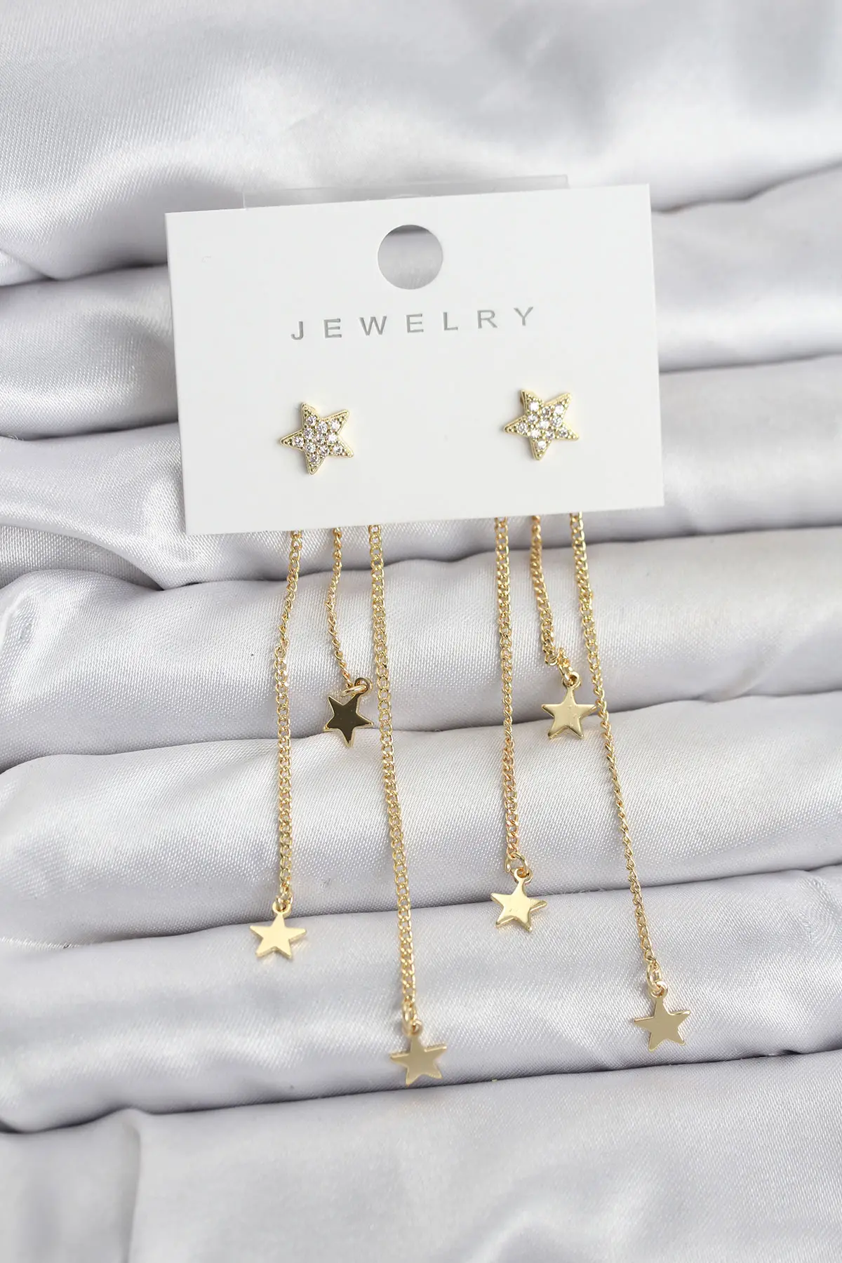 Yıldız Model Gold Renk Pirinç Sallantılı Kadın Küpe TJ-BKP11463