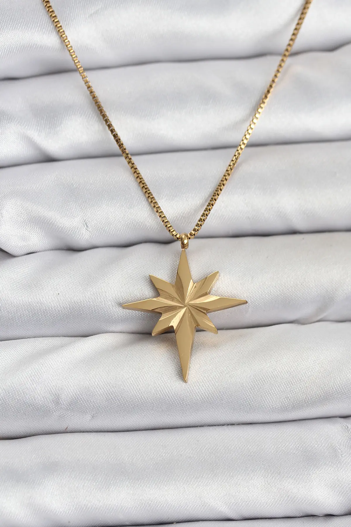 316L Çelik Zincir Gold Renk Kutup Yıldızı Model 60 cm Zincir Kadın Kolye TJ-BKO10759