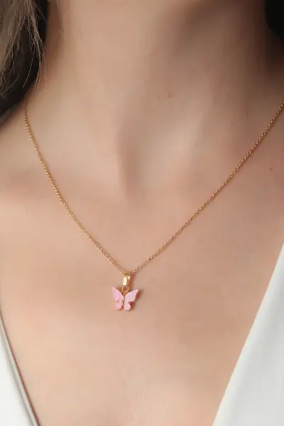 Gold Pembe Renk Figür Kadın Kolye TJ-BKO6817