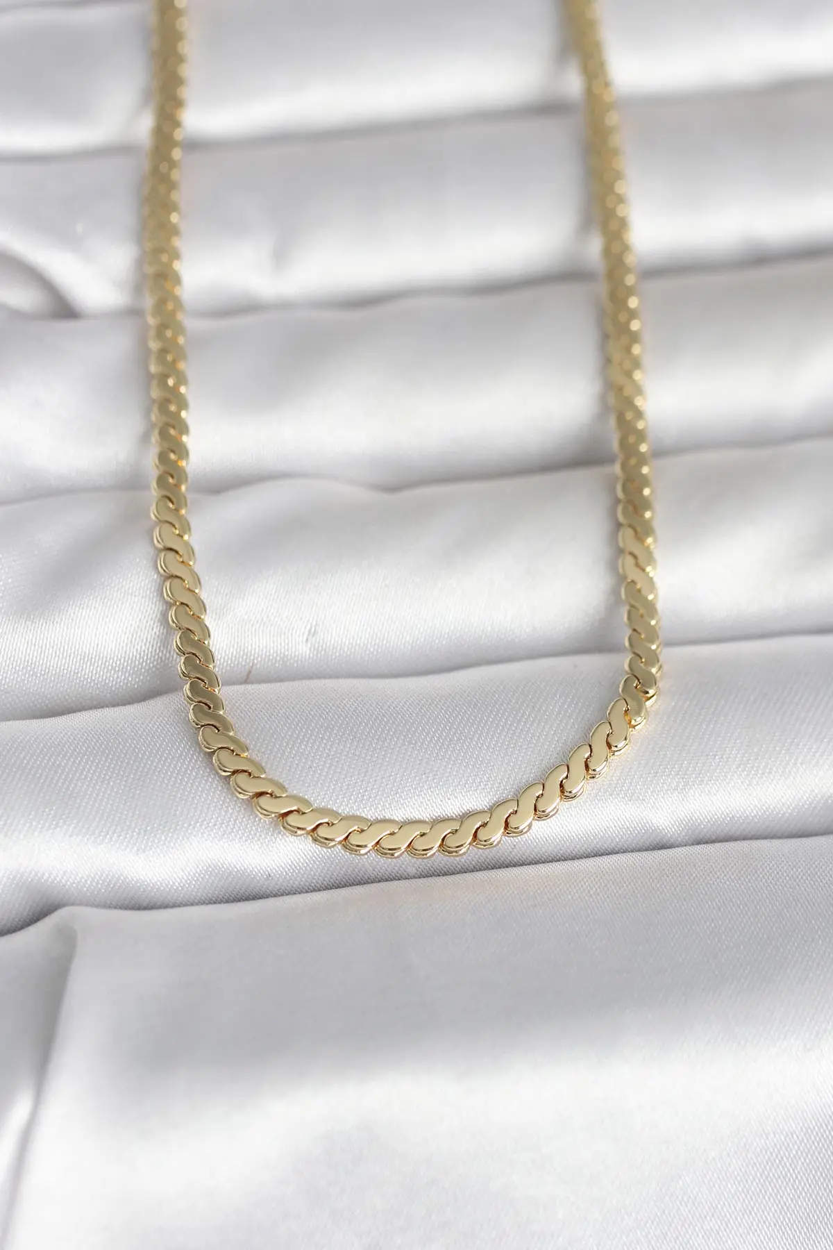 CM 14K Gold Renk Yassı Ezme Zincir Model 60 cm Kadın Kolye TJ-BKO10996