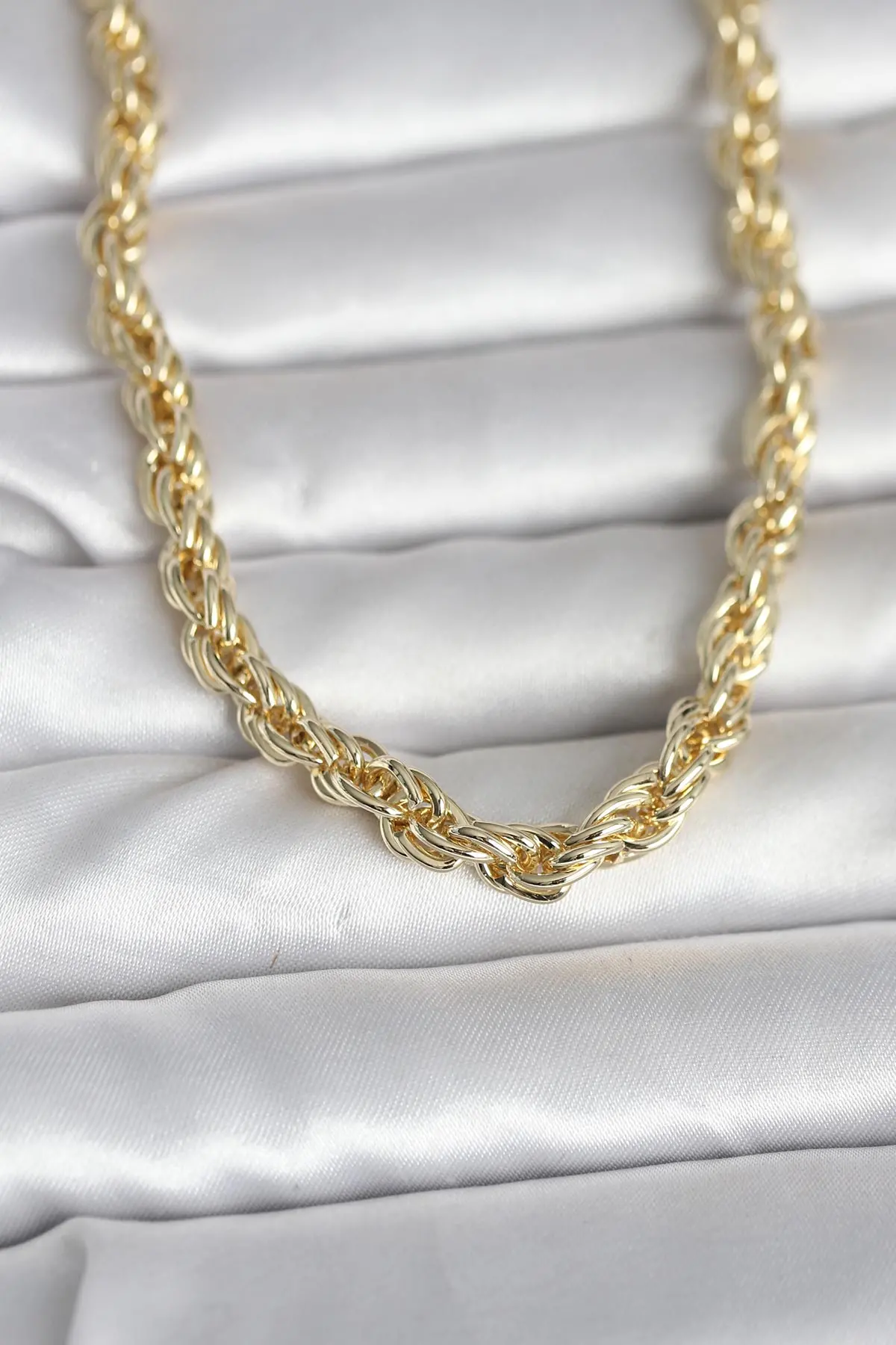 CM 14K Gold Renk Kalın Burgu Zincirli Model 60 cm Kadın Kolye TJ-BKO10997