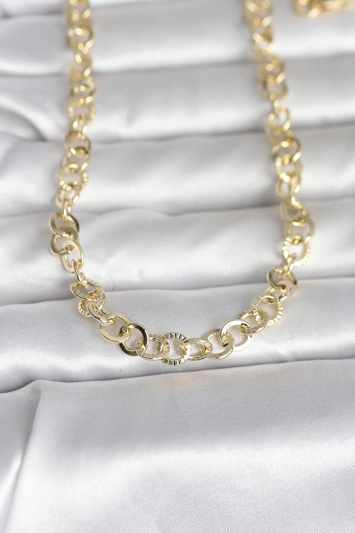 CM 14K Gold Renk Kalın Halka Zincirli 60 cm Kadın Kolye TJ-BKO10999