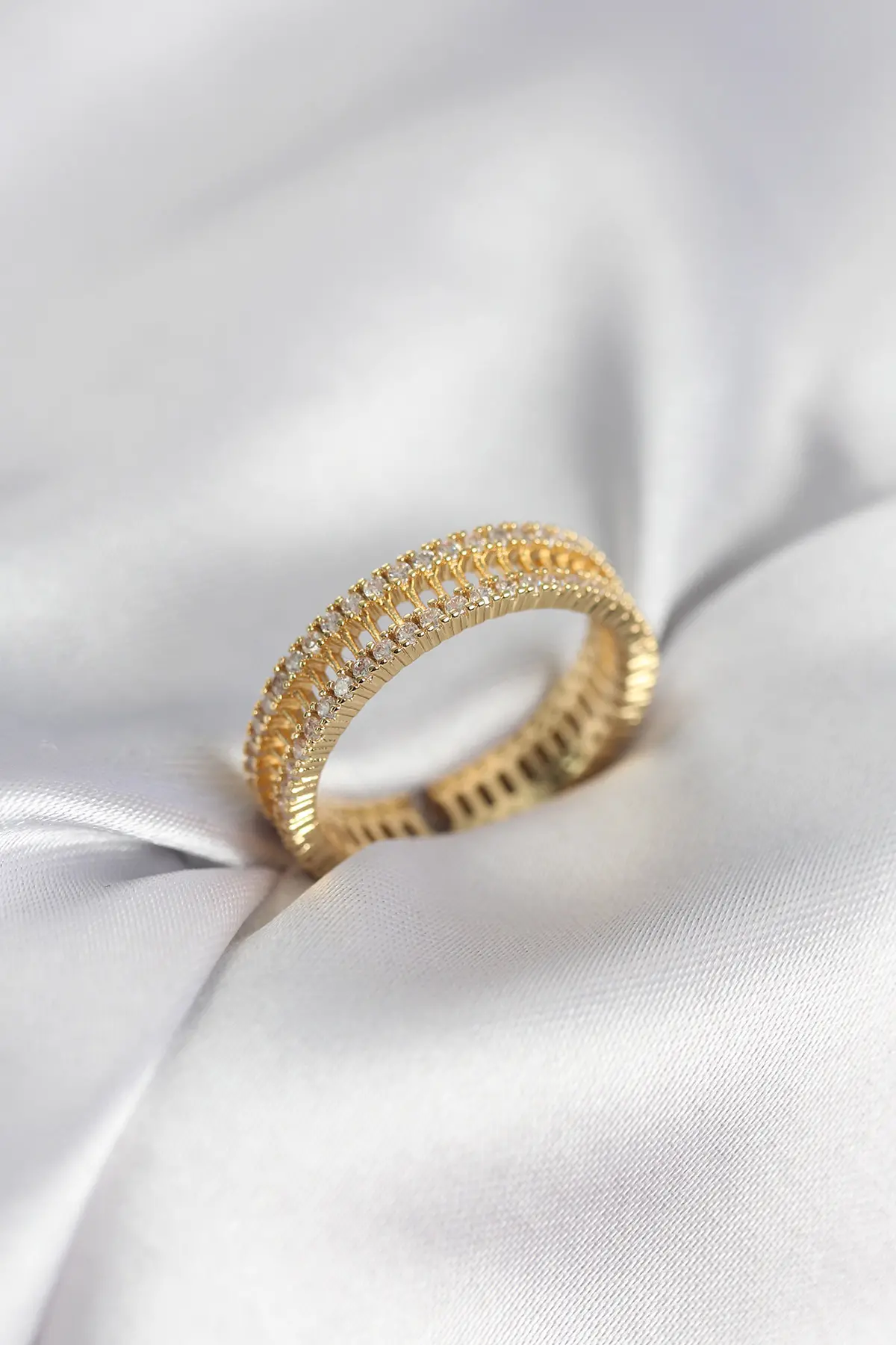 Gold Renk Minimal Zirkon Taşlı Kadın Yüzük TJ-BYK3957