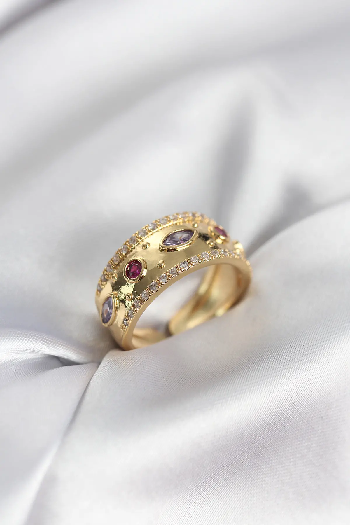 Gold Renk Zirkon Taşlı Vintage Kadın Yüzük TJ-BYK3959