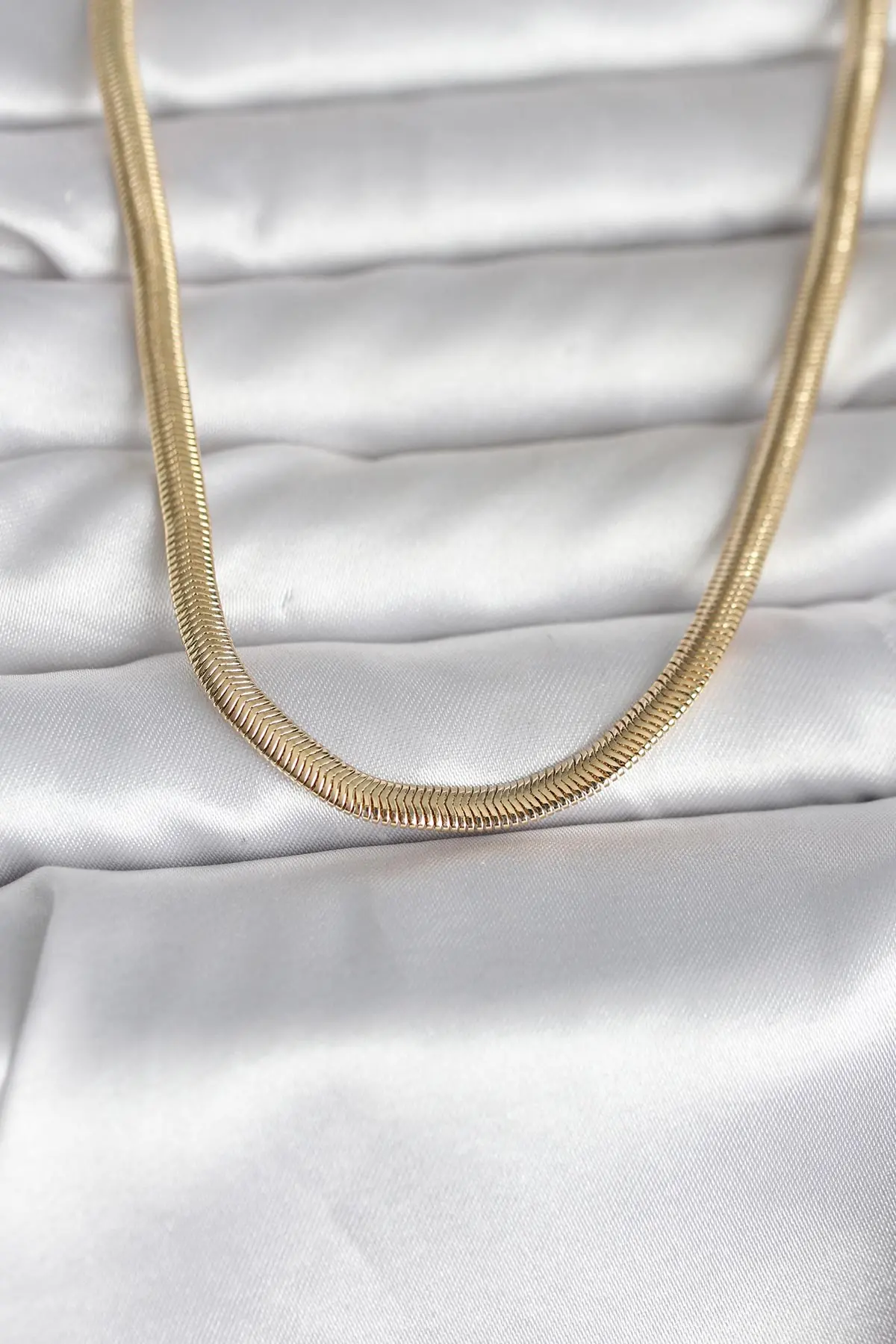 CM 14K Gold Renk Yassı Yılan Zincir Model 45 cm Kadın Kolye TJ-BKO11005