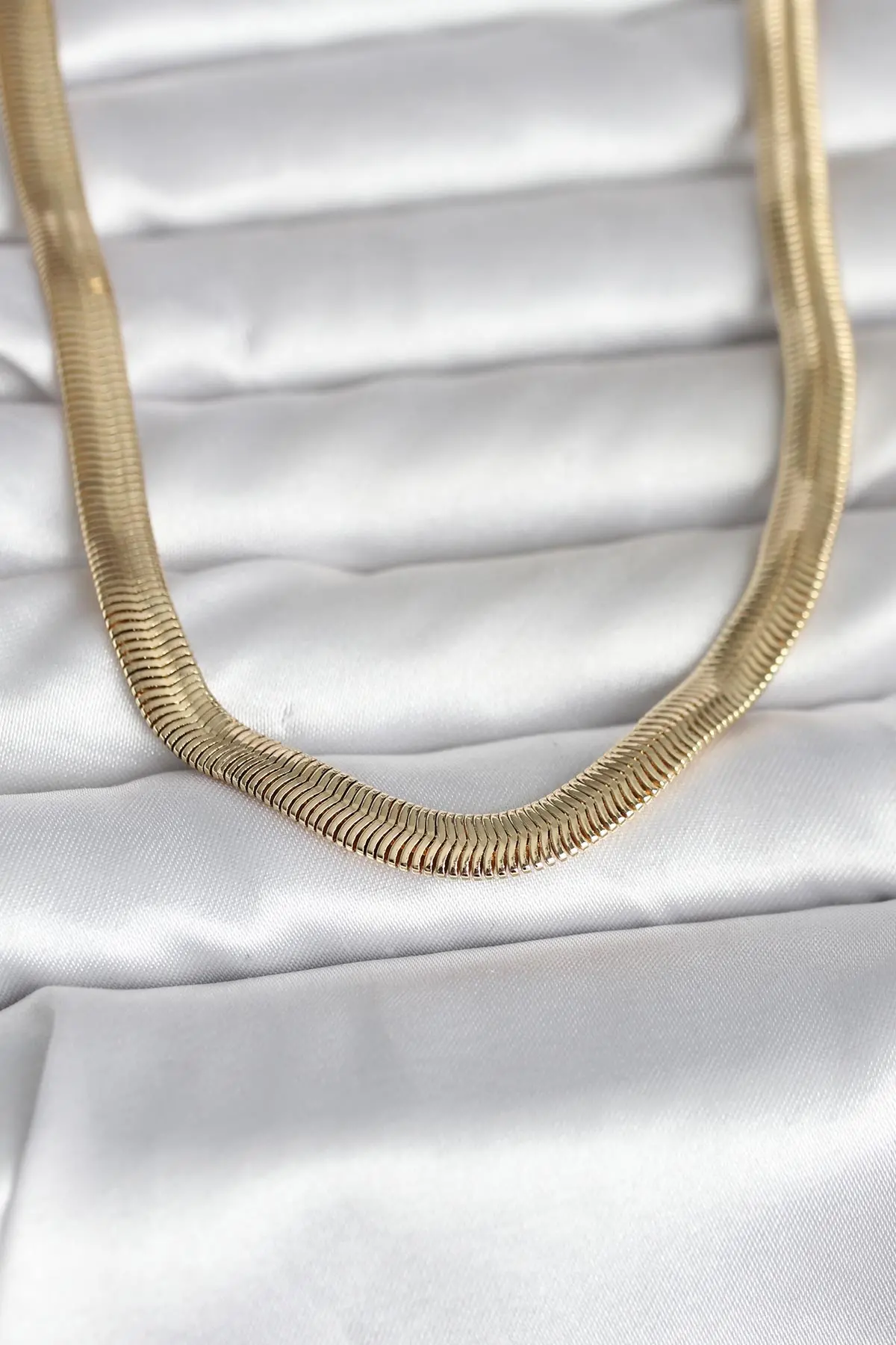 CM 14K Gold Renk Kalın Yassı Yılan Zincir Model 45 cm Kadın Kolye TJ-BKO11006