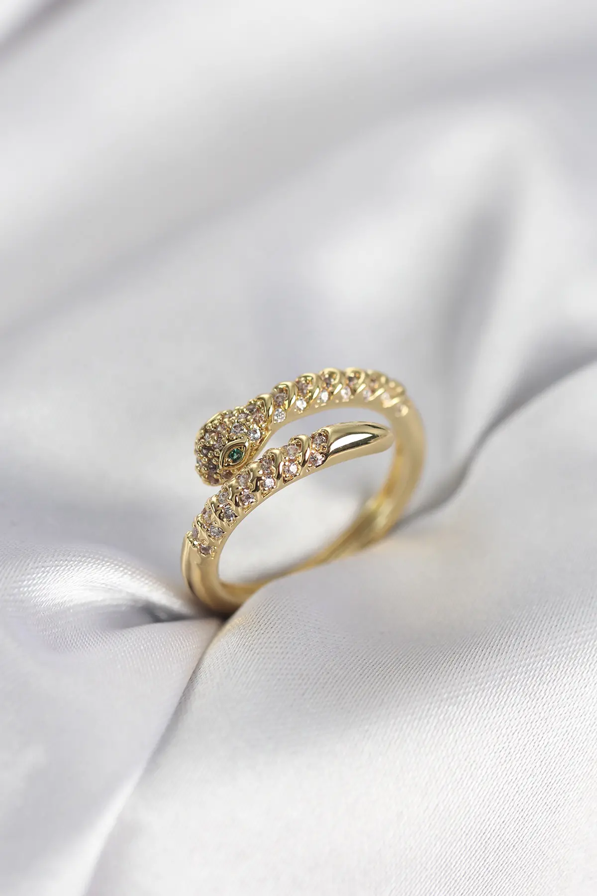 Yılan Model Gold Renk Zirkon Taşlı Kadın Yüzük TJ-BYK3989