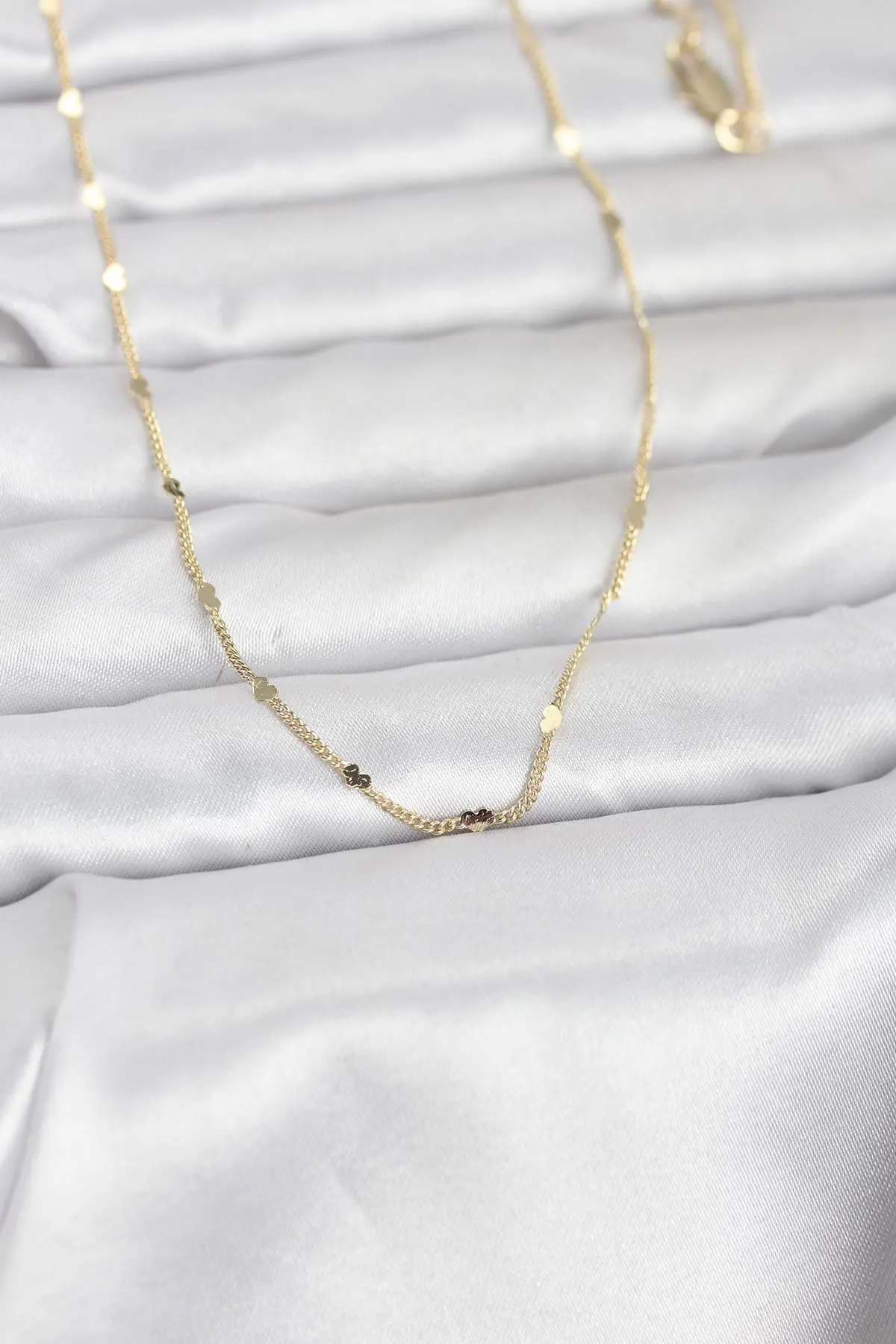 CM 14K Gold Renk Ezme Kalp Detaylı 60 cm Zincir Kadın Kolye TJ-BKO10952