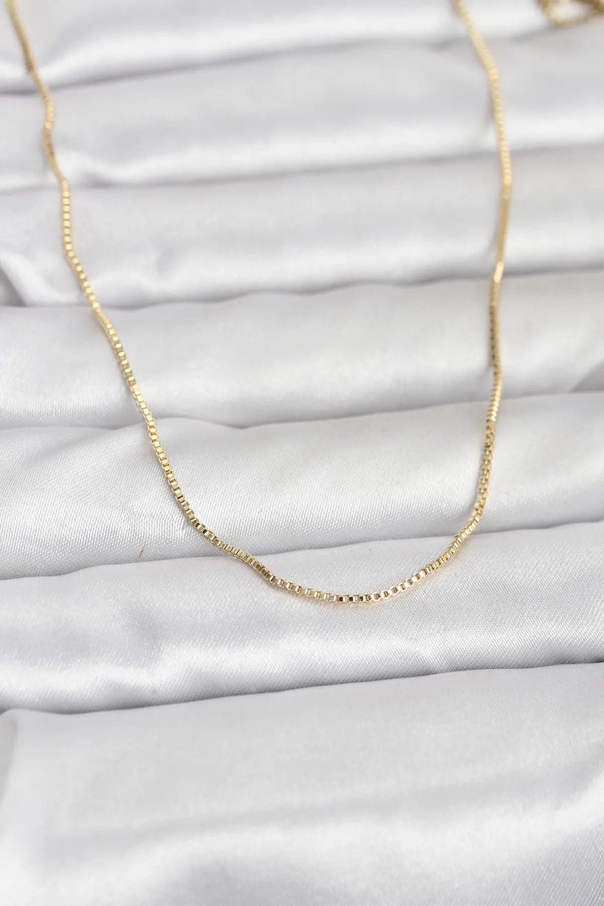 CM 14K Gold Renk İnce Kare Zincirli Model 60 cm Kadın Kolye TJ-BKO10956