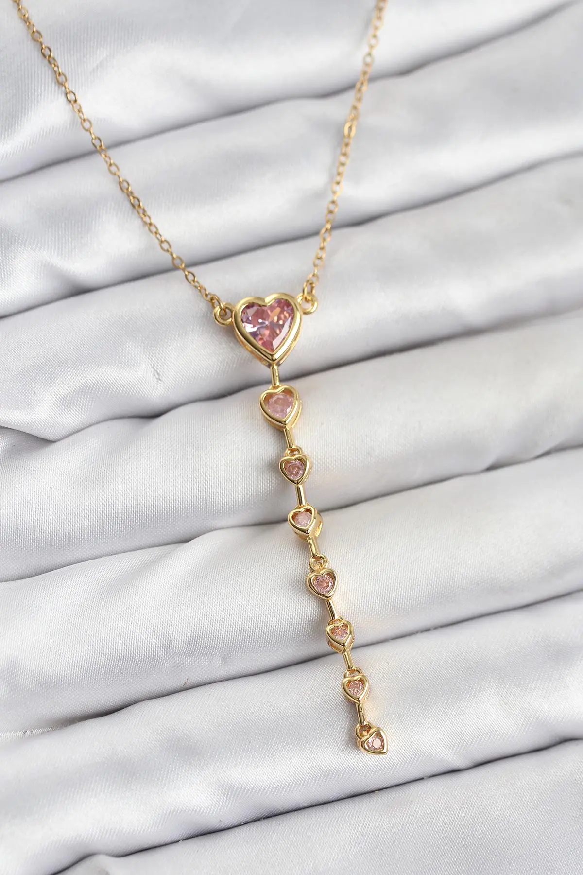 316L Çelik Zincir Gold Renk Pembe Kalp Kadın Kolye - TJ-BKO10820