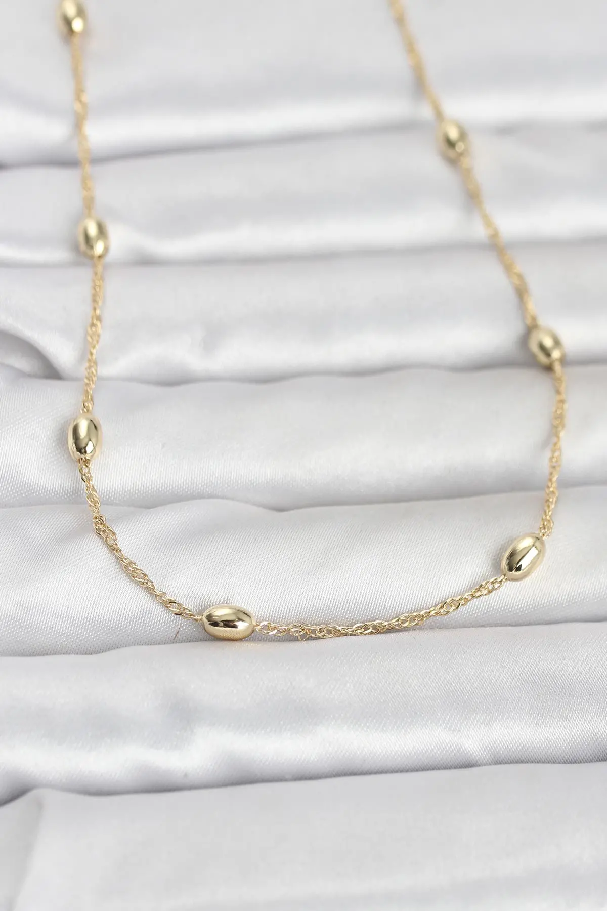CM 14K Gold Renk Topçuklu Burgu Zincir Model 60 cm Kadın Kolye TJ-BKO10963