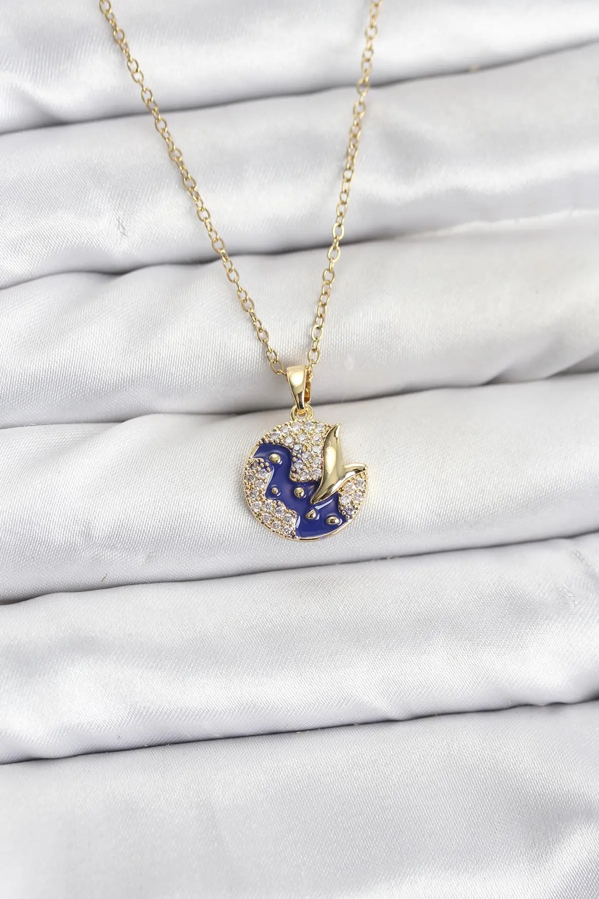 316L Çelik Zincir Gold Renk Gece Model Zirkon Taşlı Kadın Kolye TJ-BKO10891