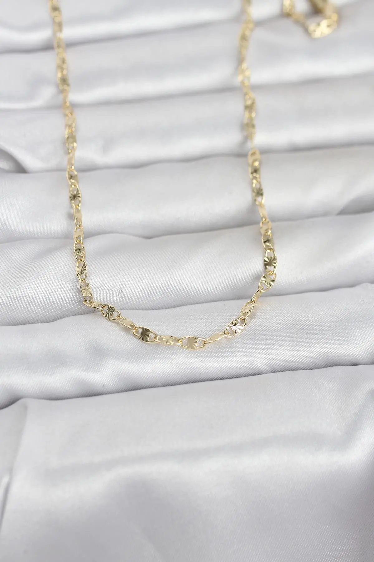 CM 14K Gold Renk Lazerli Gemici Zincir Model 60 cm Kadın Kolye TJ-BKO10974
