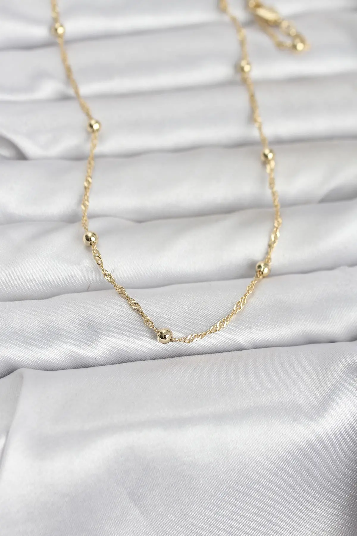CM 14K Gold Renk Burgu ve Top Zincirli Model 60 cm Kadın Kolye TJ-BKO10975