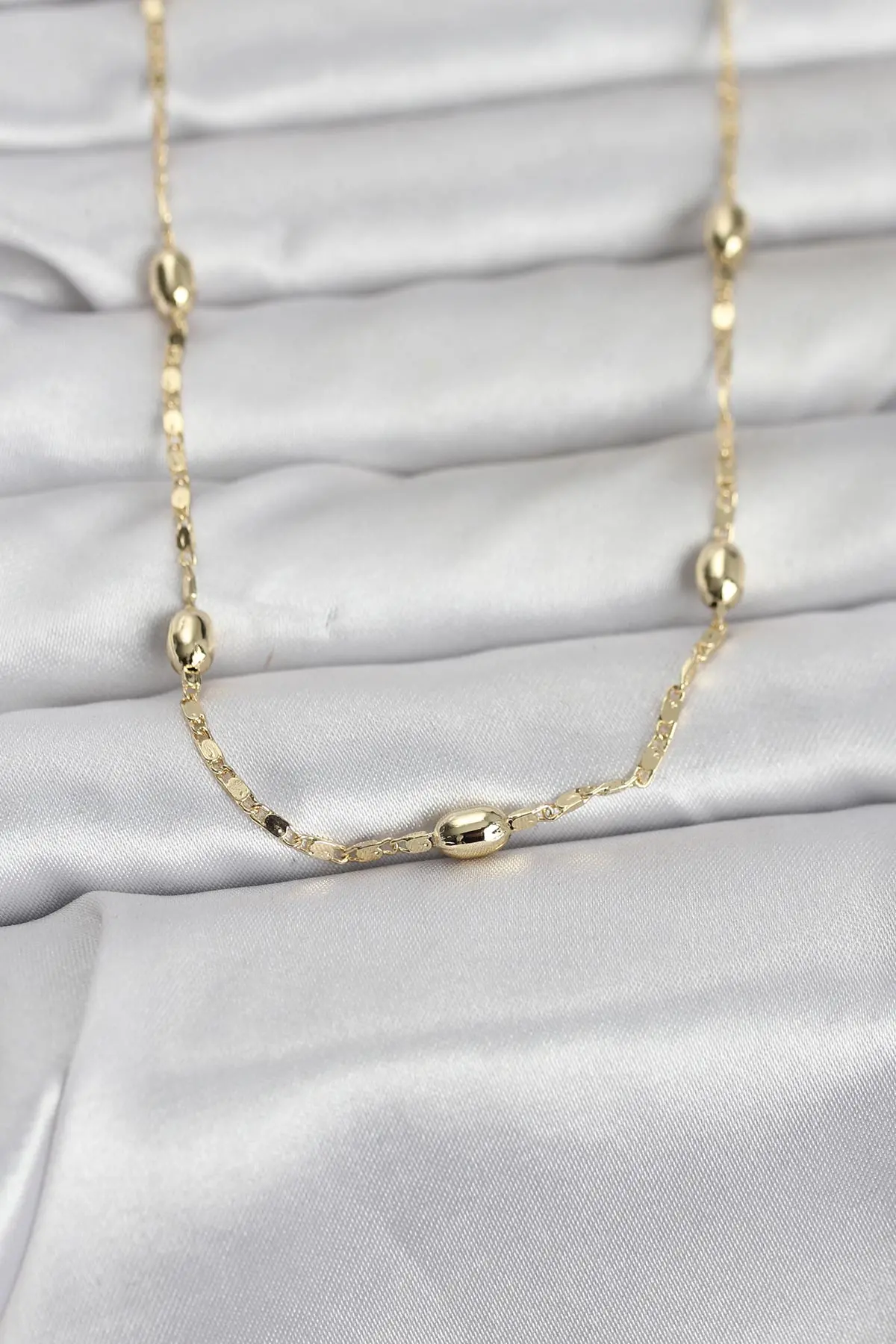 CM 14K Gold Renk Damla Topçuklu Zincir Model 60 cm Kadın Kolye TJ-BKO10977