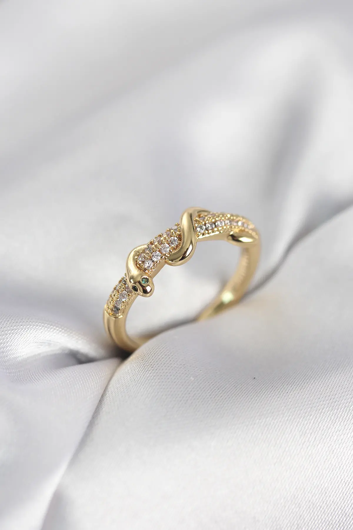 Gold Renk Zirkon Taşlı Sarmal Yılan Model Kadın Yüzük TJ-BYK4068