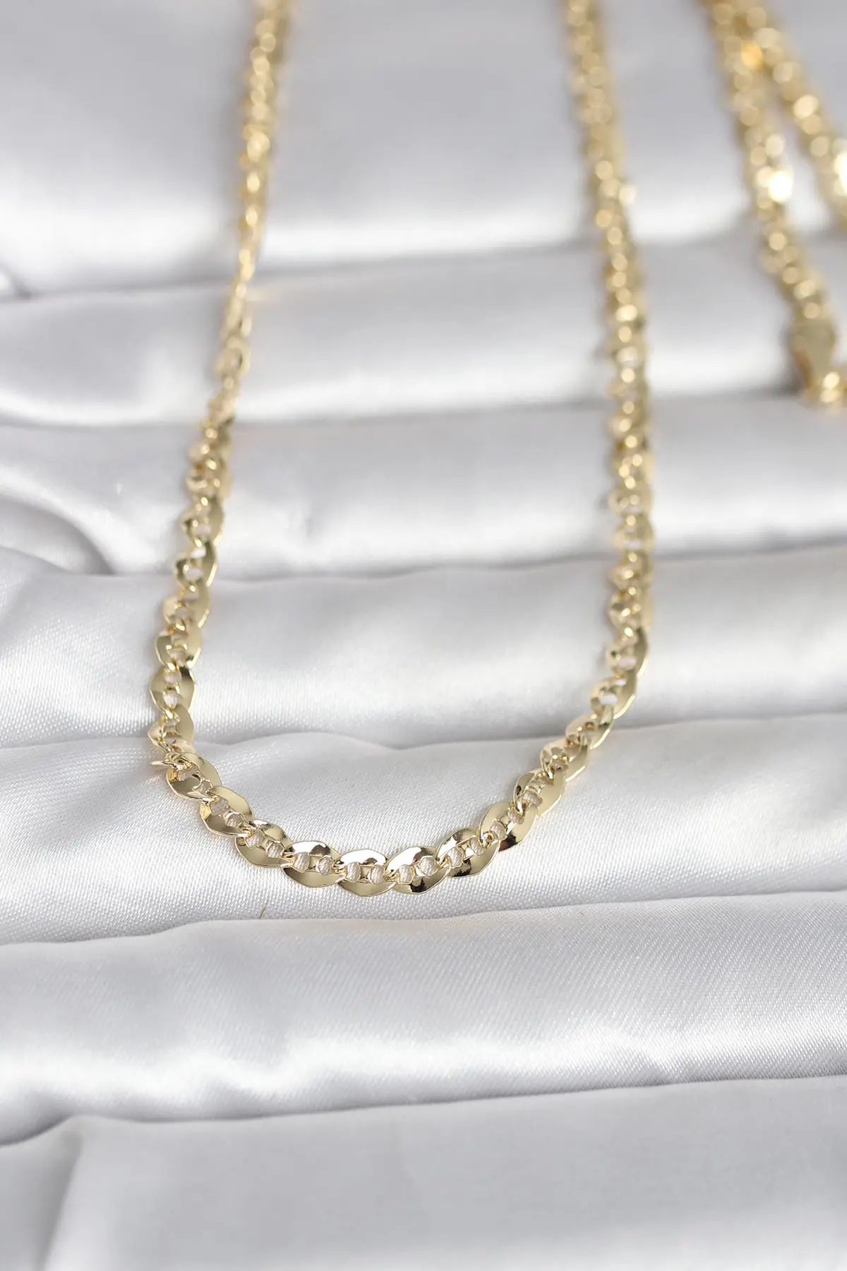 CM 14K Gold Renk Yassı Oval Zincirli Model 60 cm Kadın Kolye TJ-BKO10989