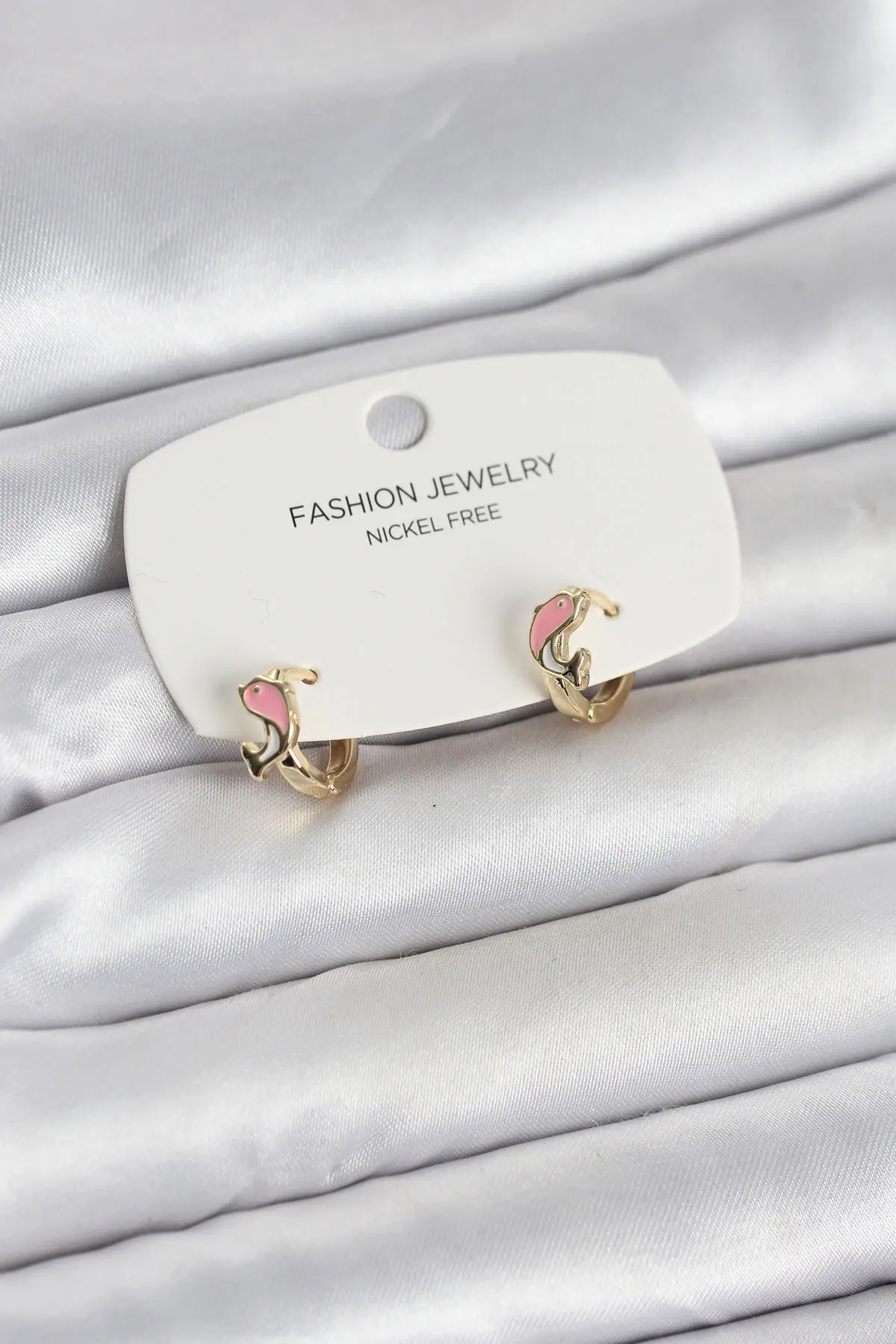 Pembe Yunus Balığı Model Gold Renk Pirinç Çocuk Küpe TJ-BKP11650