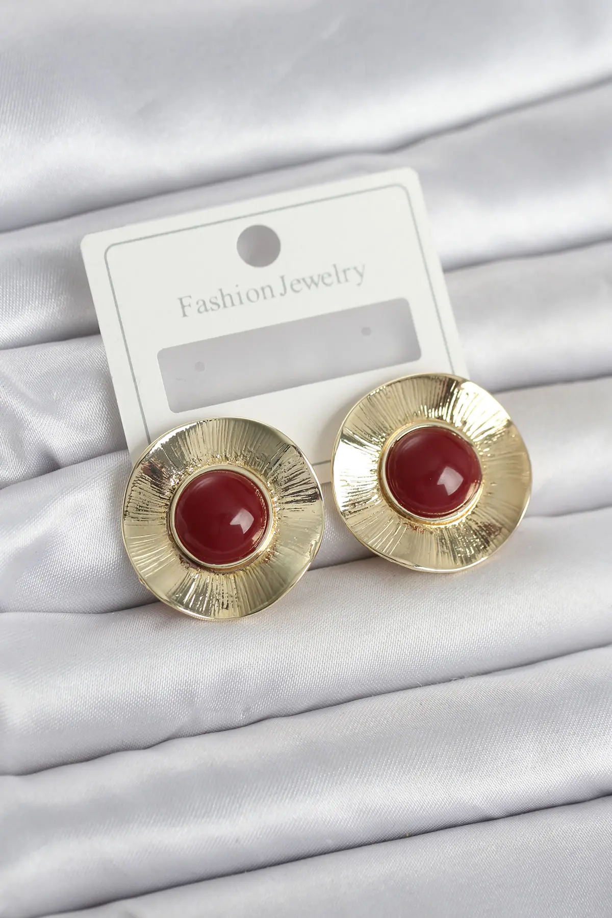 Vintage Model Bordo Gold Renk Pirinç Kadın Küpe TJ-BKP11661