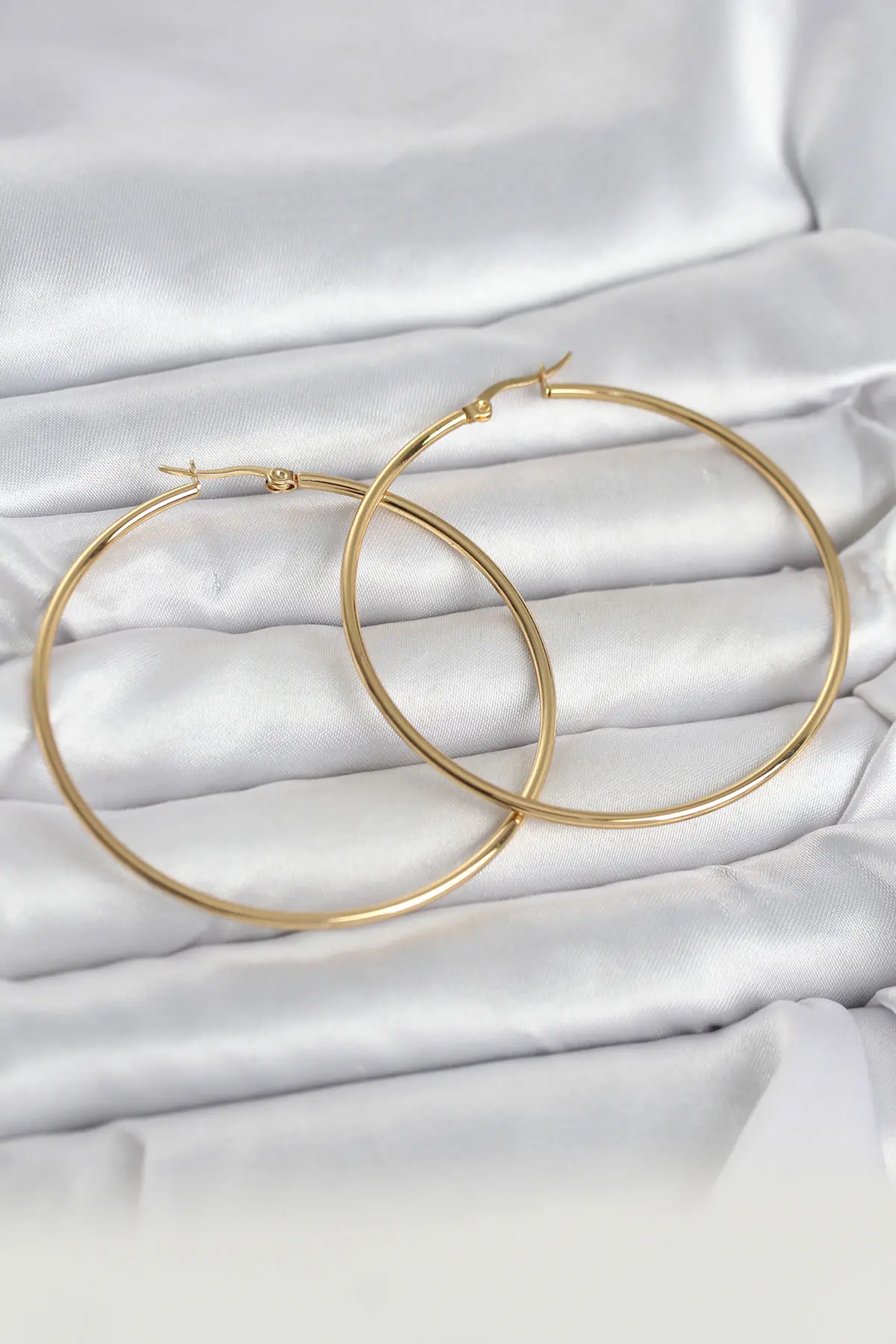 316L Çelik Gold Renk 60 mm Halka Kadın Küpe TJ-BKP11686