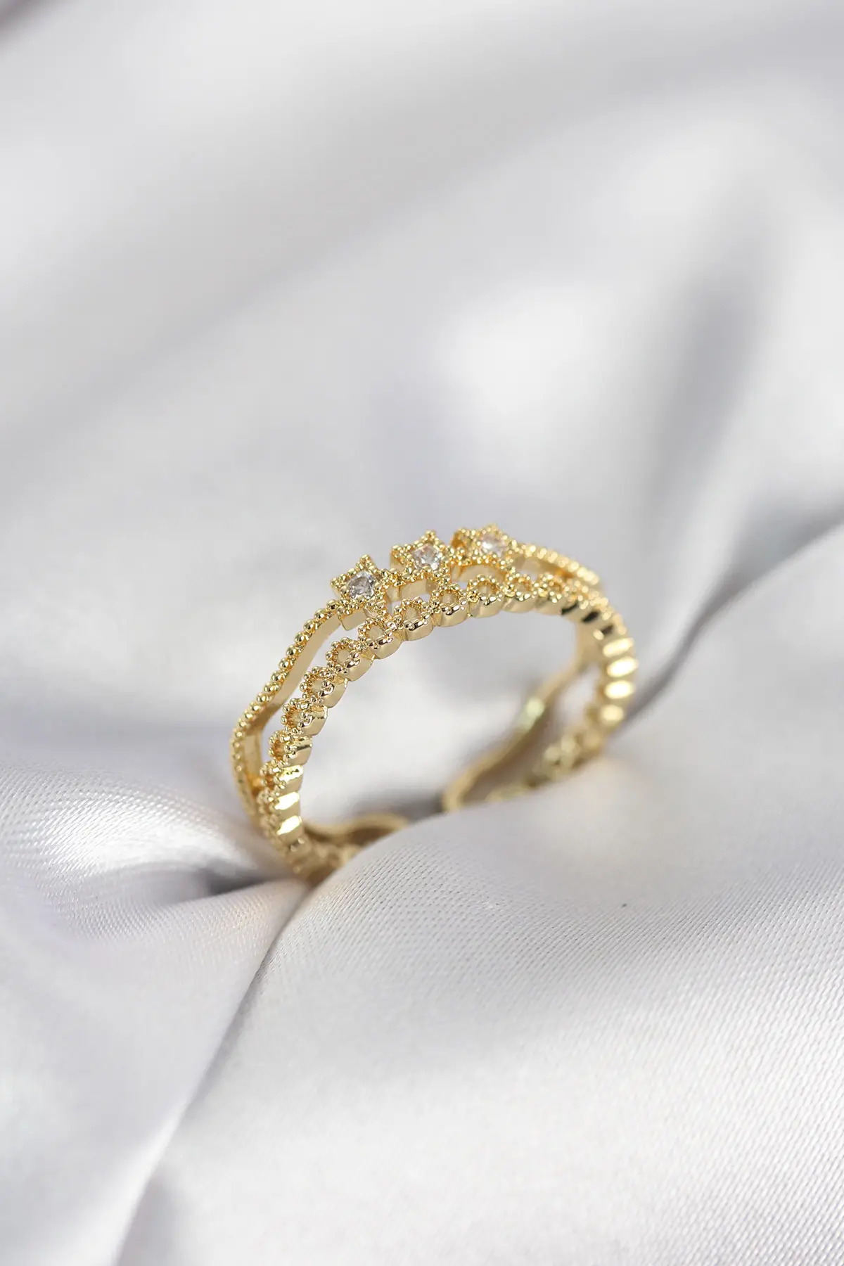 Gold Renk Minimal Yıldızlı Model Kadın Yüzük TJ-BYK4117
