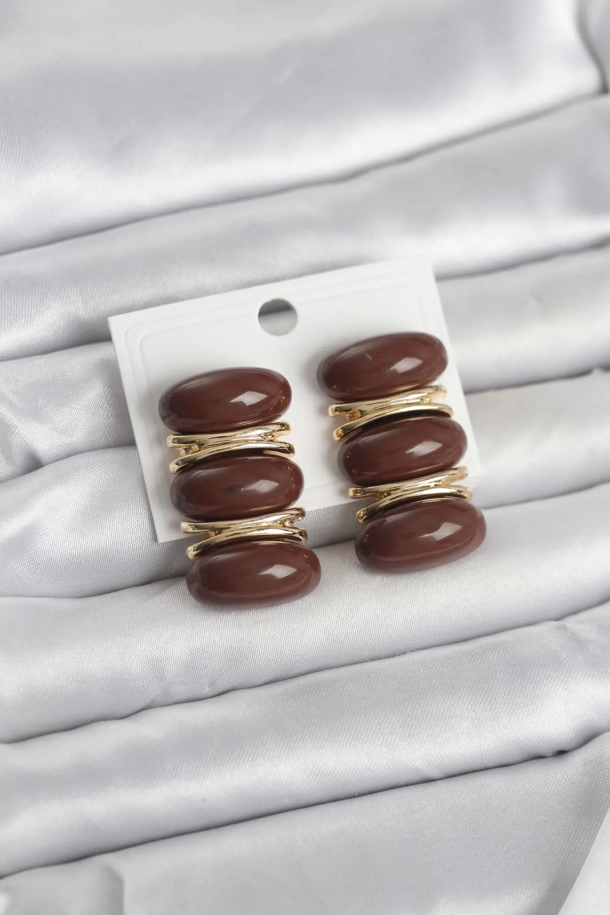 Kahverengi Vintage Model Gold Renk Kadın Küpe TJ-BKP11677