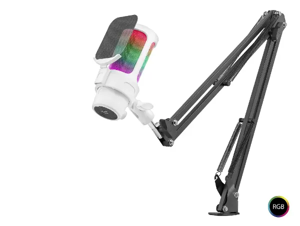Profesyonel Ayarlanabilir Masa Kolu Askılı Rgb Mikrofon 192 Khz / 24Bit Type-C - Beyaz M835W