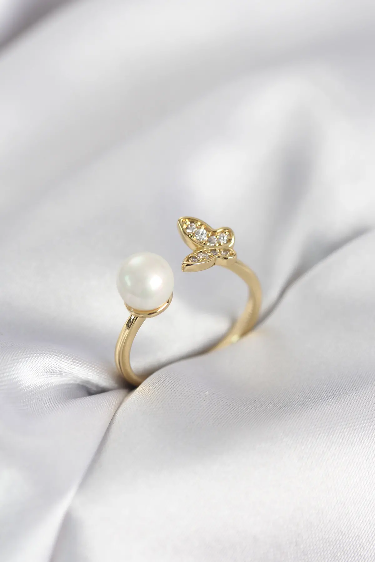İncili Model Gold Renk Zirkon Taşlı Kadın Yüzük TJ-BYK4131