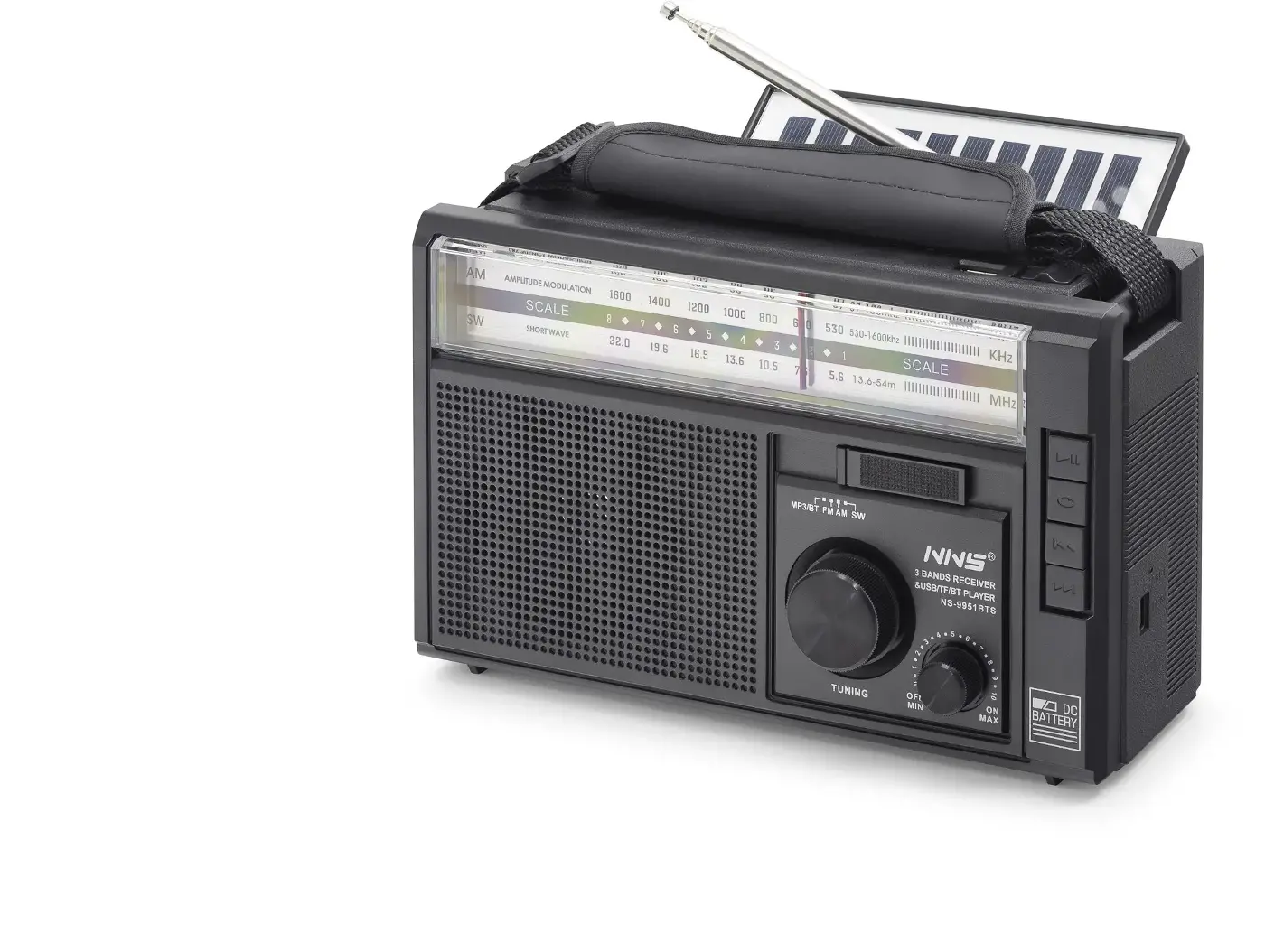 Bluetooth Solar Panelli Fm Radyo Usb Tf Nostaljik Hoparlör - Siyah NS9951BTS