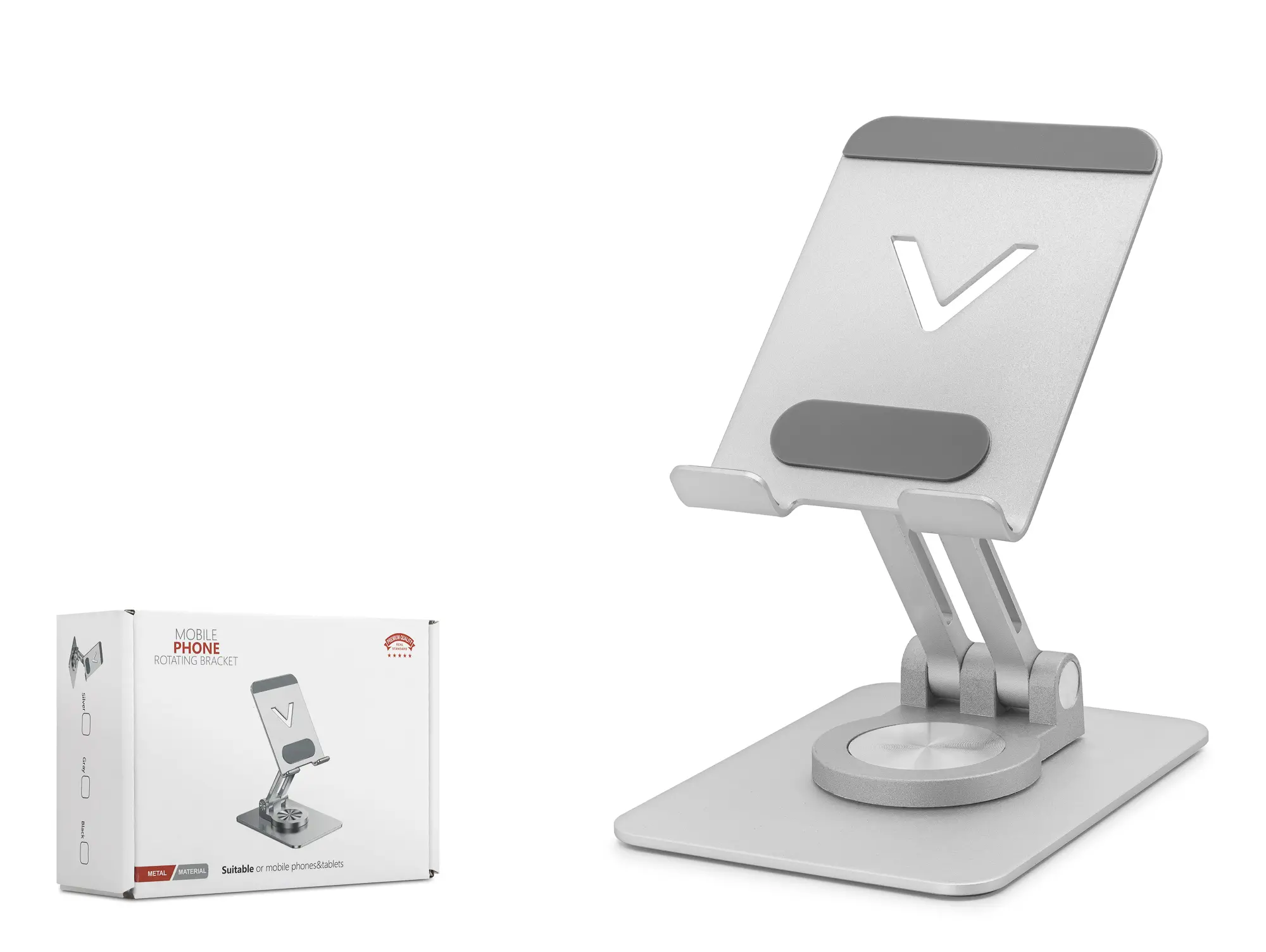 360 Derece Döner Ayarlanabilir Masaüstü Telefon Standi Metal - Gümüş HDX8025