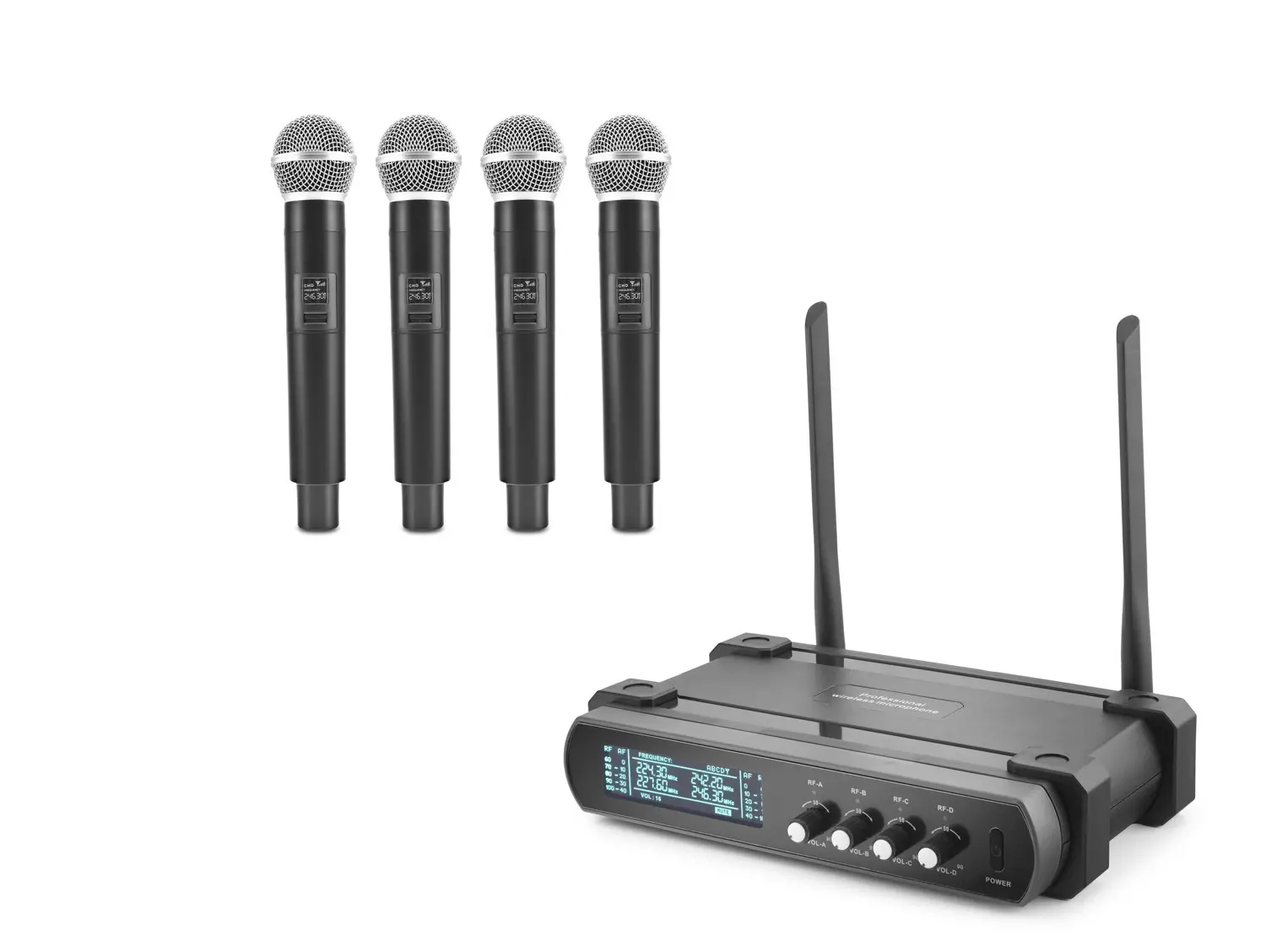 Profesyonel Kablosuz Vhf Mikrofon 4’Lü Set - Siyah HDX2792