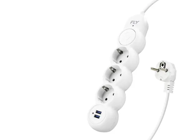 Termal Akım Korumalı Uzatma Kablosu 3 Priz + 2X Usb 2.1A Anahtarlı 2 M - Beyaz 3393-01