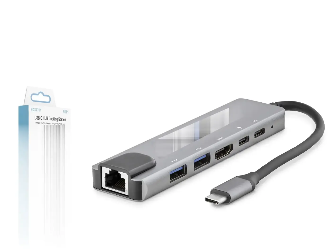 Type-C Hub Hdmi 4K Usb 3.0 Lan 6 Port - Gri HDX7791