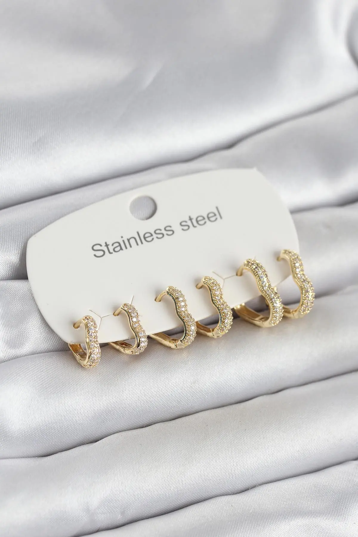 316L Çelik Gold Renk 6'lı Set Kalp Form Kadın Küpe TJ-BKP11737