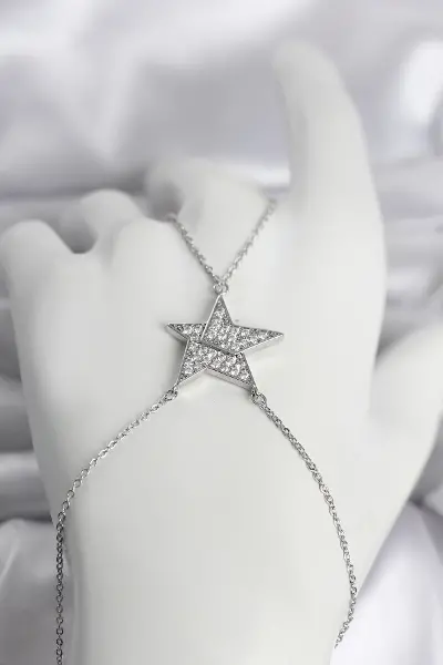 Pirinç Gümüş Renk Zirkon Taşlı Yıldız Model Kadın Şahmeran TJ-SN758