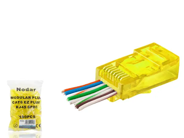 Cat6 Ez Rj45 Konnektör - 100 Adet Sari / Ekonomik Poşet Paket ND2408