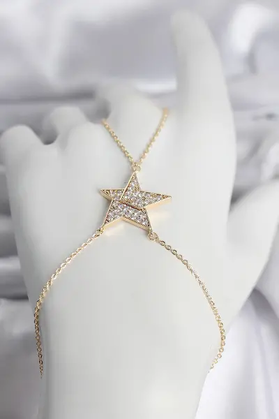 Pirinç Gold Renk Zirkon Taşlı Yıldız Model Kadın Şahmeran TJ-SN759