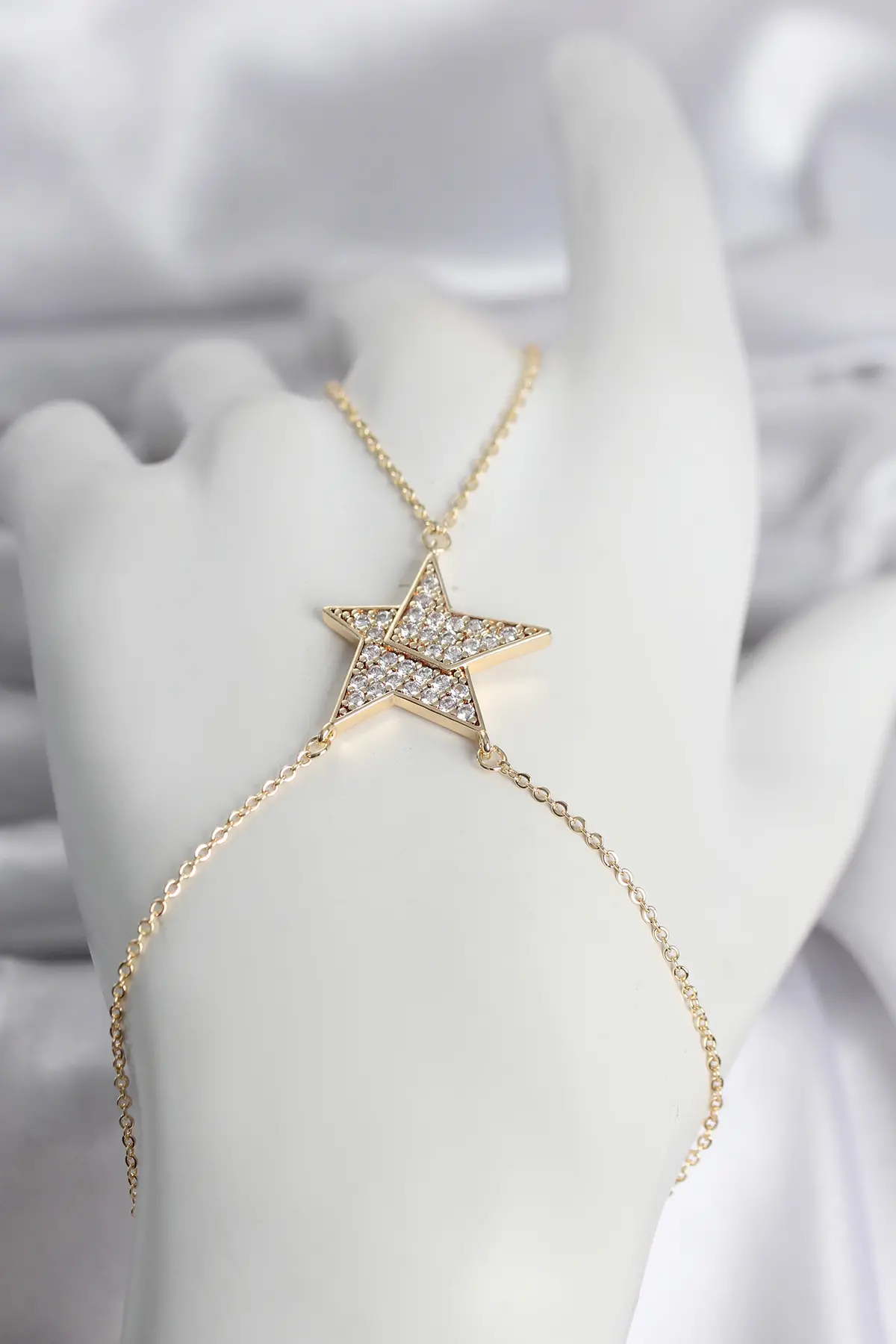 Pirinç Gold Renk Zirkon Taşlı Yıldız Model Kadın Şahmeran TJ-SN759
