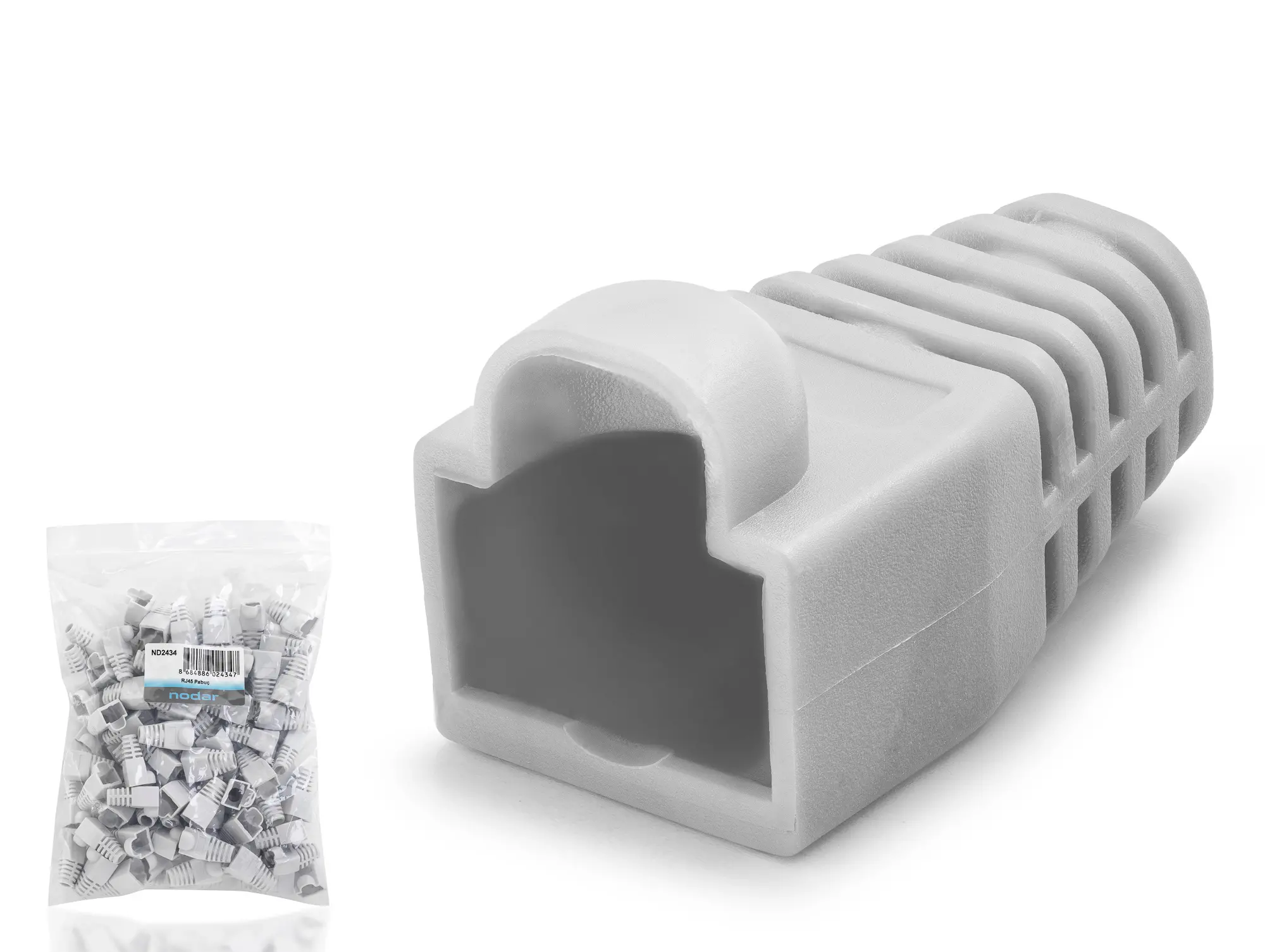 Rj45 Konnektör Papuç - 100 Adet Gri / Ekonomik Poşet Paket ND2434