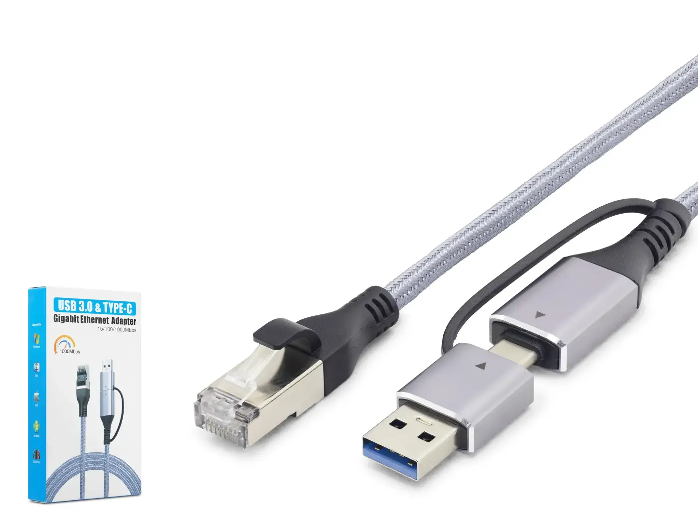 Usb 3.0 &amp; Type-C Gigabit Ethernet Adaptör - Gri HDX7876