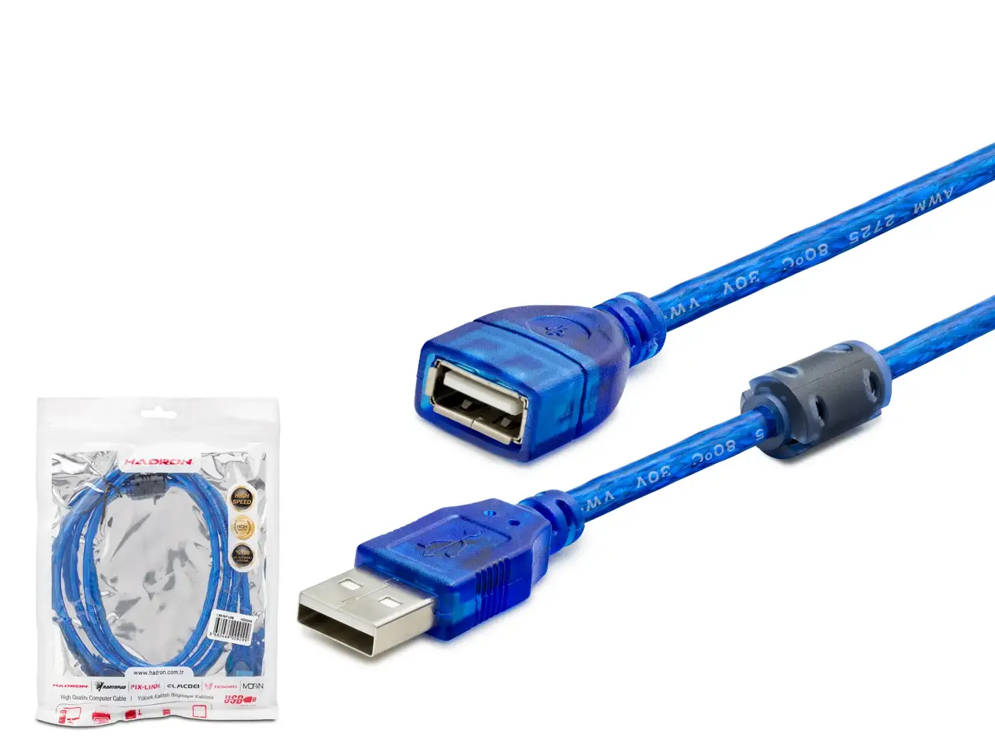 Usb Uzatma Kablosu 3 M - Şeffaf Mavi̇ HDX7535